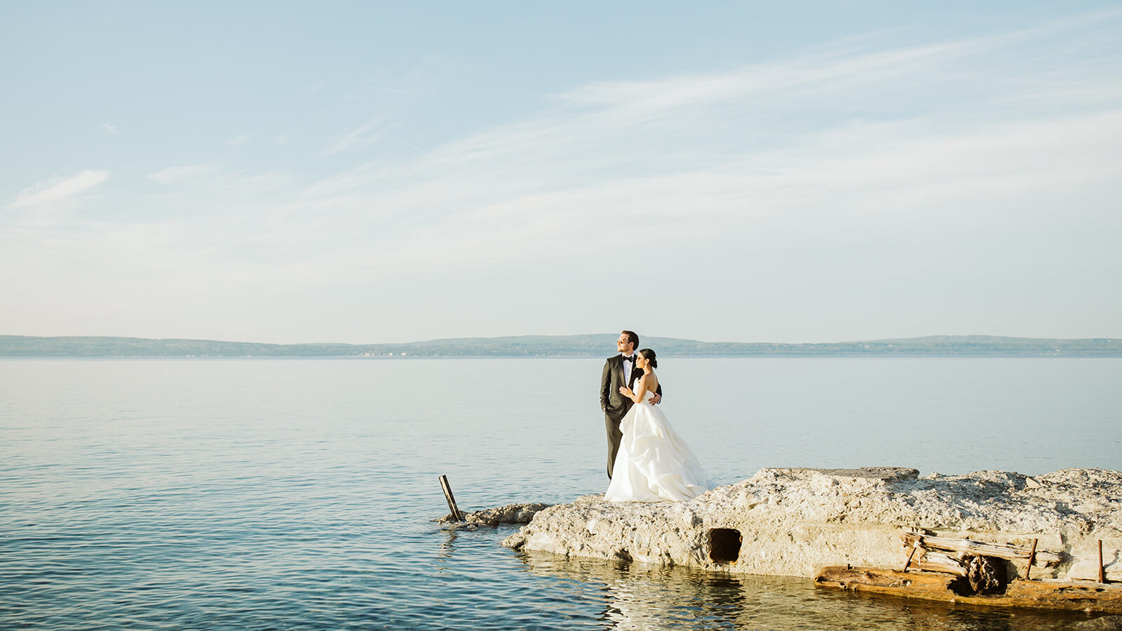 A couple taking in a quiet moment at their Bay Harbor weddings.
