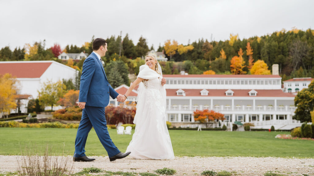 Mackinac Island Wedding at Mission Point Portraits of newlyweds